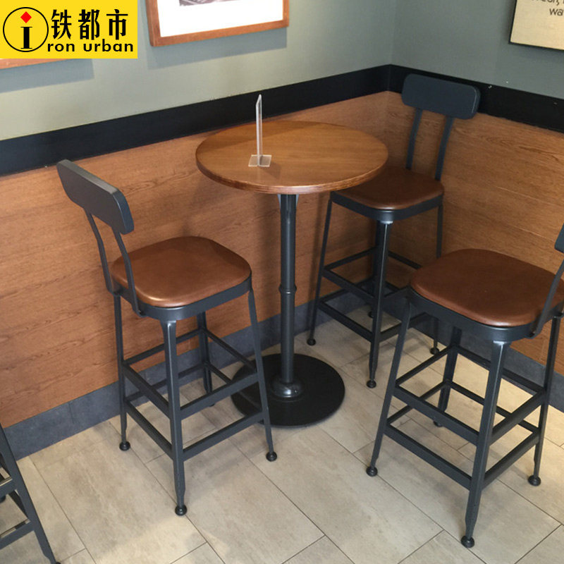 loft美式铁艺吧台桌椅高脚凳咖啡厅桌椅奶茶酒吧桌椅高脚小圆桌