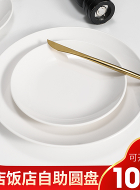 10个装圆盘子商用浅盘饭店菜盘白色快餐盘子密胺碟子自助餐盘塑料