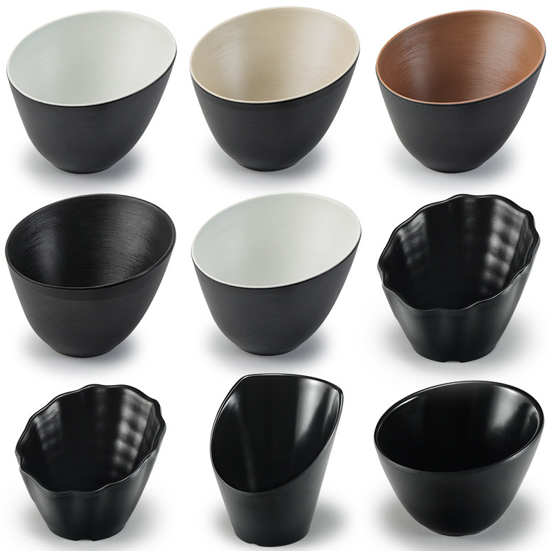 密胺斜口碗商用火锅店餐具蔬菜生菜桶黑色塑料自助餐厅调料酱料碗