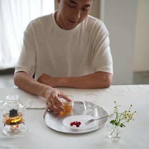 简约高级感大圆铝茶盘干泡台
