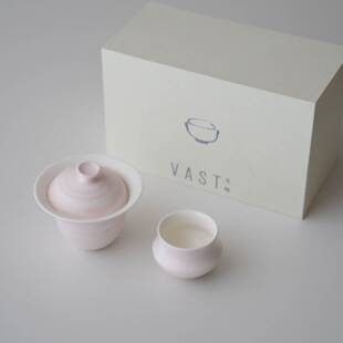 VAST无垠器皿「一盏回电」全手工樱花粉盖碗茶杯茶器套组节日送礼
