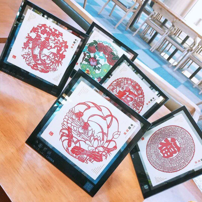 剪纸画镜框摆件手工窗花出国小礼物西安纪念品中国特色礼品送老外