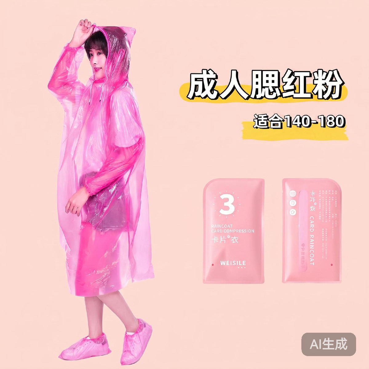腮红粉一次性雨衣便携卡片式长款加厚户外暴雨成人通用全身旅行