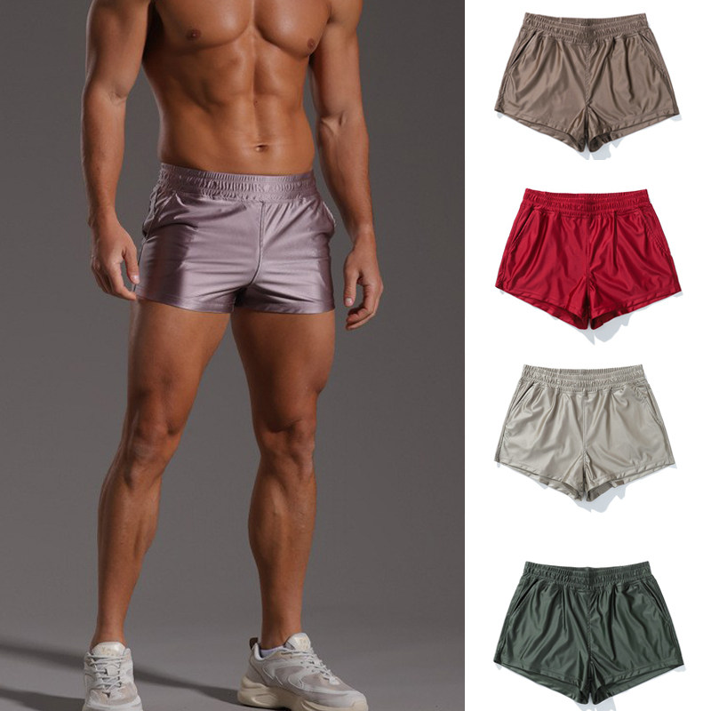 男士纯色冰丝超短裤丝滑质感柔顺仿丝绸缎面四角内裤热裤二分裤潮