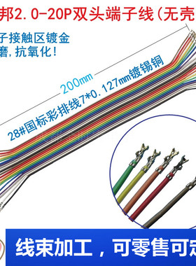 杜邦2.0-20P双头端子线不插壳28AWG国标彩排线半镀金无壳20CM