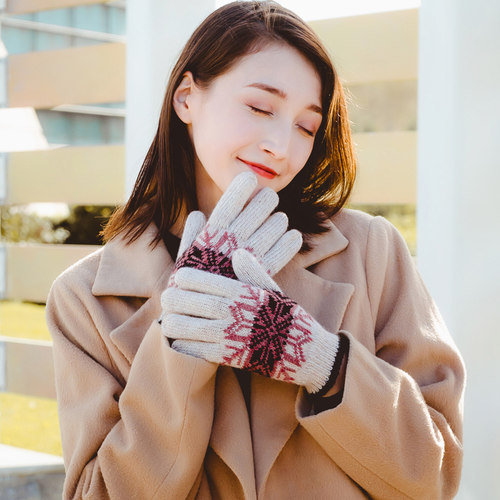 羊毛女士加绒加厚ins风情侣手套