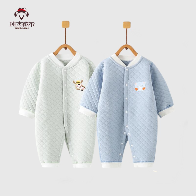 婴儿秋冬夹棉连体衣加厚保暖