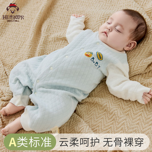 班杰威尔婴儿衣服秋冬夹棉连体衣加厚保暖哈衣0-2岁宝宝爬服春款