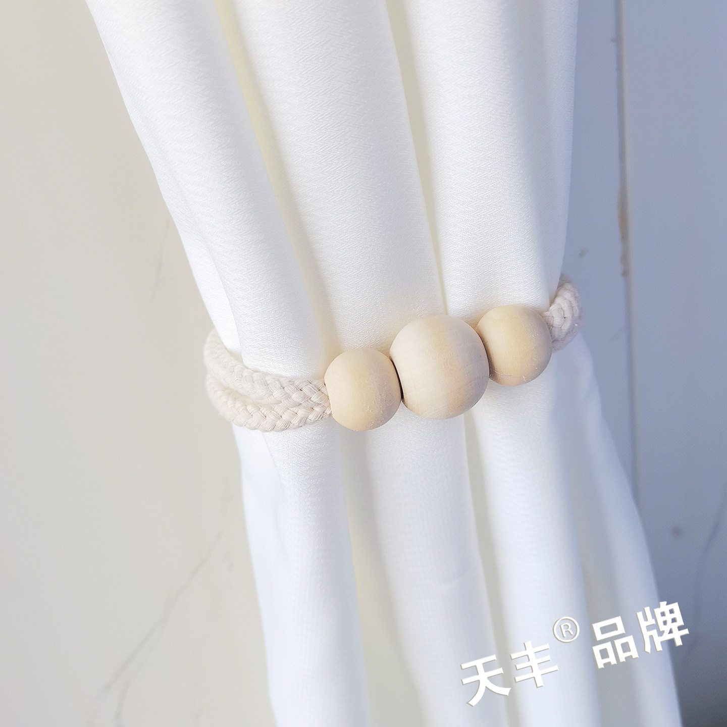 复古波西米亚木珠窗帘绑带磁铁扣