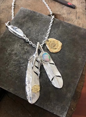 znative原firstarrows职人独立品牌手工复古鹰爪点金蔷薇羽毛吊坠