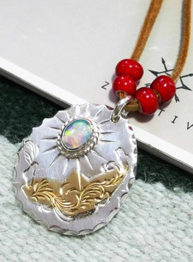 znative原firstarrows雕金师欧帕射线错金唐草飞鹰银饼吊坠