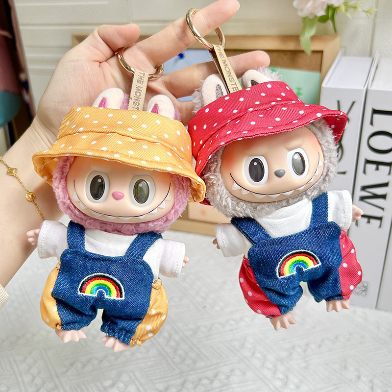 17cm挂件拉布布衣服彩虹波点背带裤套装labubu公仔衣服萌娃衣