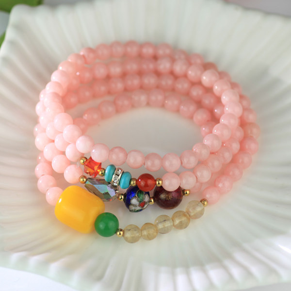 清凉紫色粉色石晶石榴石串珠石头手链女韩版时尚多层韩版配件饰品