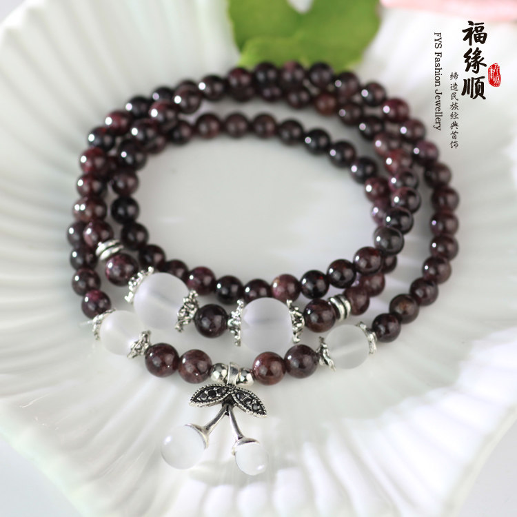 粉色石头玛瑙小象佛牌长款串珠子手链女韩版时尚多层缠绕配饰品