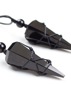 天然黑曜石灵摆吊坠锥形