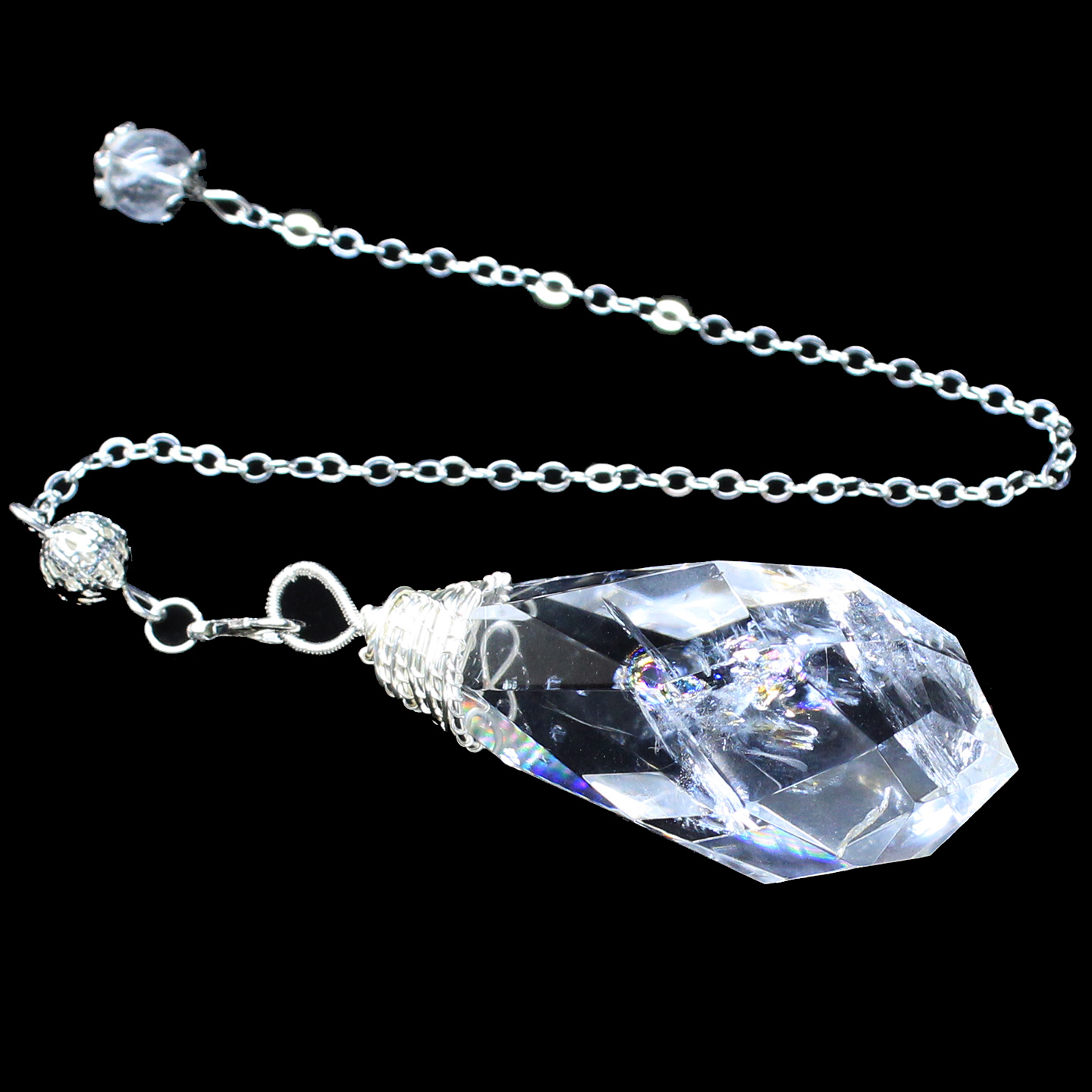 天然白水晶灵摆吊坠水滴形