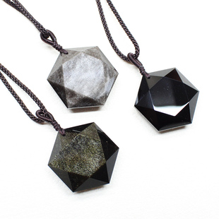 如鸿天然水晶吊坠黑曜石六芒星金银黑色男女款项链原石挂件