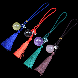 如鸿天然水晶球包挂配饰吊坠包包挂件紫黄粉白色圆形