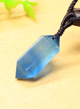 如鸿天然水晶原石吊坠蓝色萤石六棱柱挂件男女款饰品项链