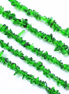 如鸿绿色玻璃碎石半成品有孔散珠水晶手链手工配件链条