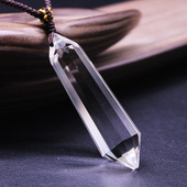 如鸿天然白水晶原石灵摆吊坠12多面体双尖柱男女情侣项链饰品挂件