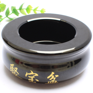 如鸿天然黑曜石聚宝盆摆件水晶消磁碗大号原石石头家居风水饰品