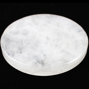 如鸿天然白水晶片原石摆件圆形底盘茶杯垫片状石头小号底座底托