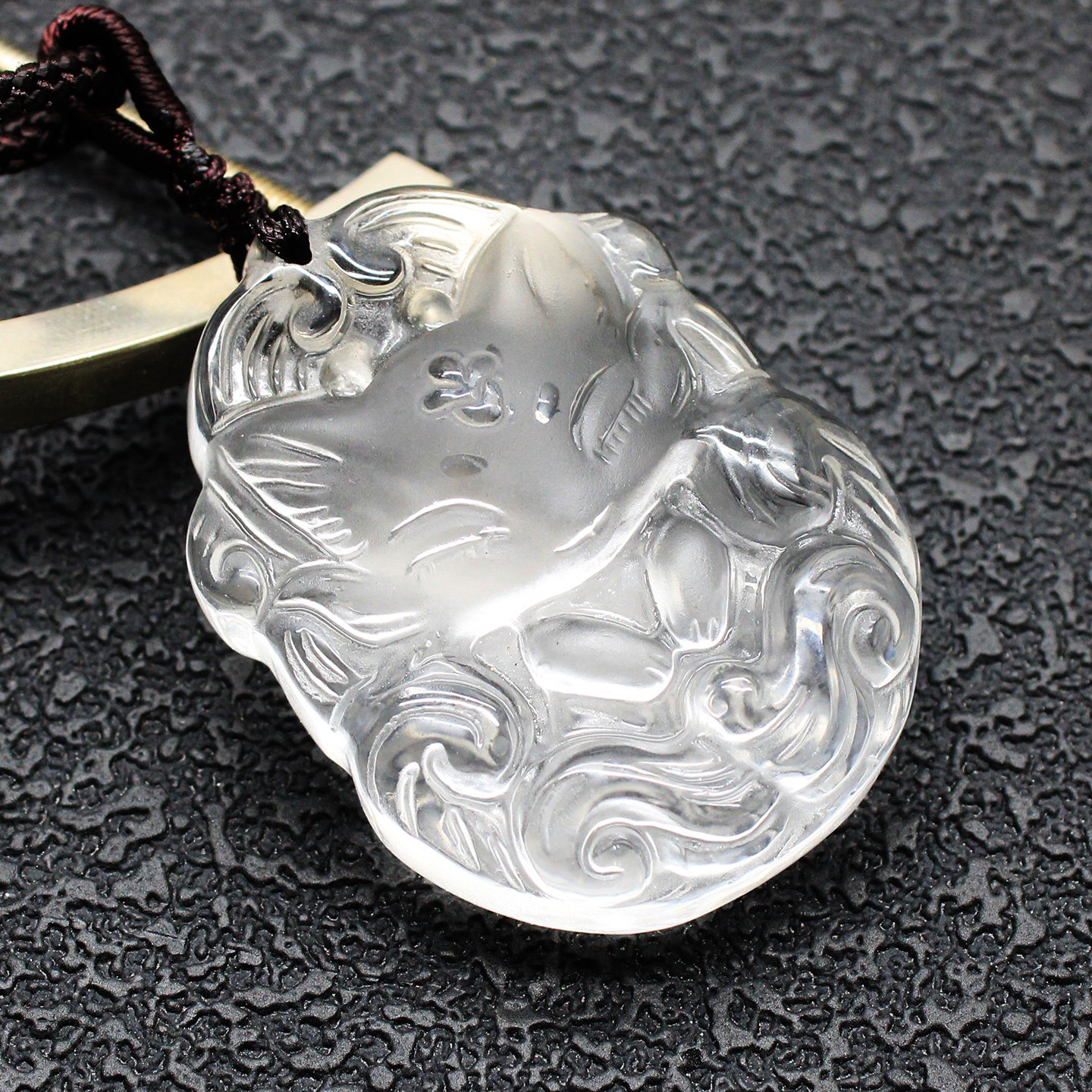 如鸿天然白水晶九尾狐吊坠动物狐狸形男女款挂件项链