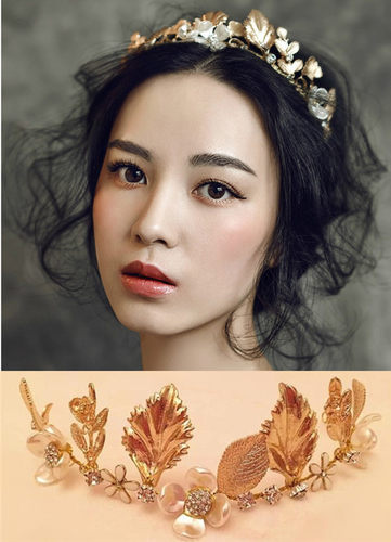 金色新娘结婚手工皇冠额饰发箍