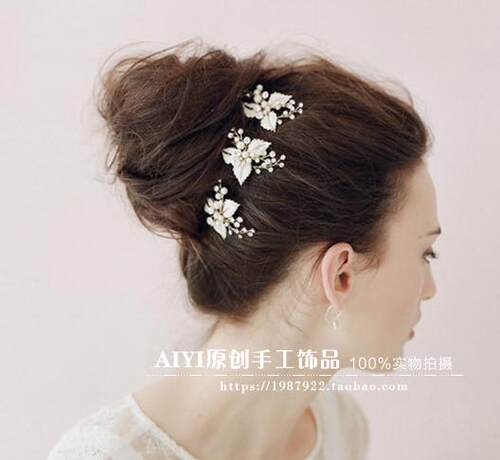 th清新范精致手工发簪婚纱礼服