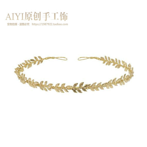 欧美风手工编织伴娘金色叶子特惠