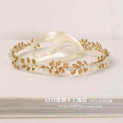 手工定制金色叶子新娘风度假发饰