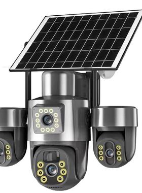 new v380pro太阳能三镜头 PTZ无线户外网络摄像头4G camera wifi