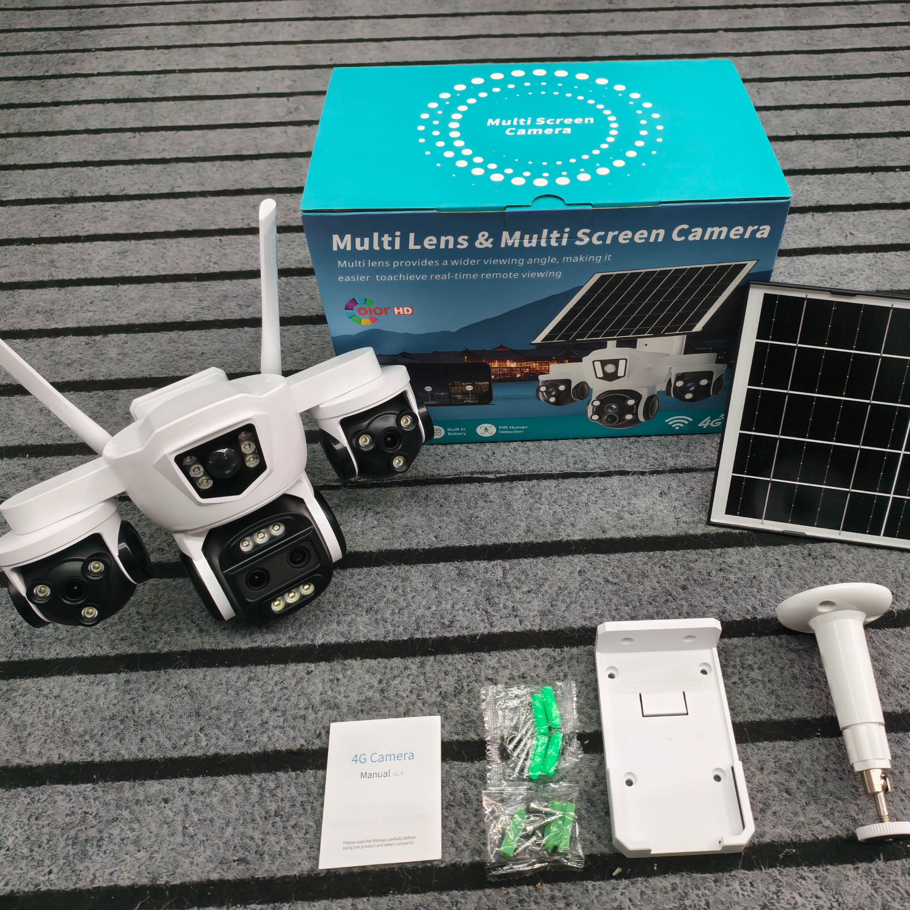 跨境 v380pro四镜头太阳能 摄像头摄像机 4g camera   zoom变焦