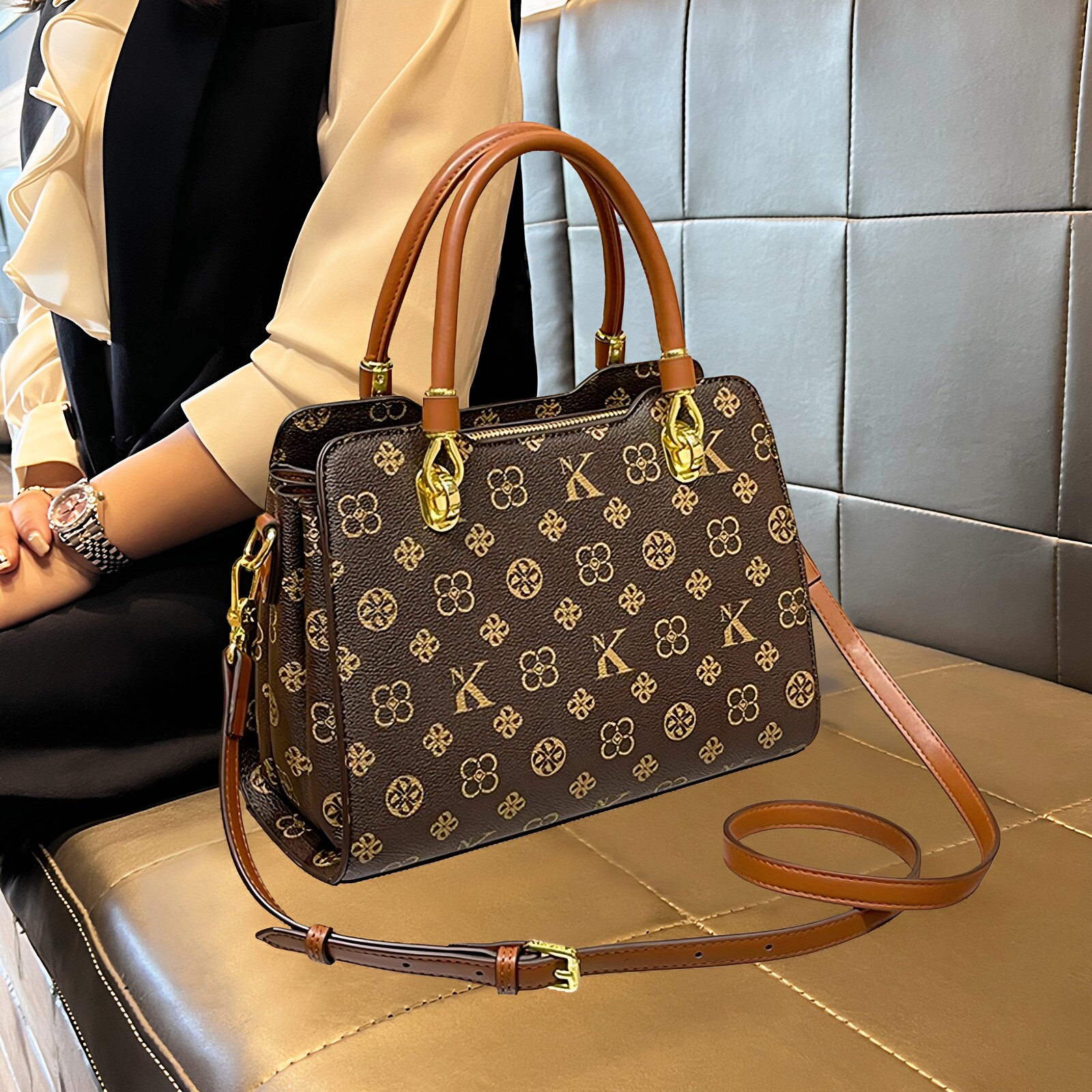 包包女款高级感时尚多隔层大容量真皮托特包手提妈妈包单肩斜挎包