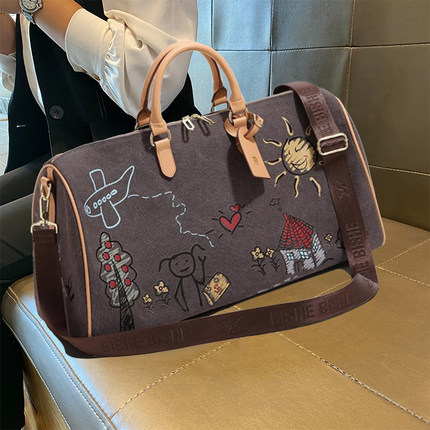 男女通用国潮涂鸦旅行包轻便大容量短途手提行李包干湿分离健身包