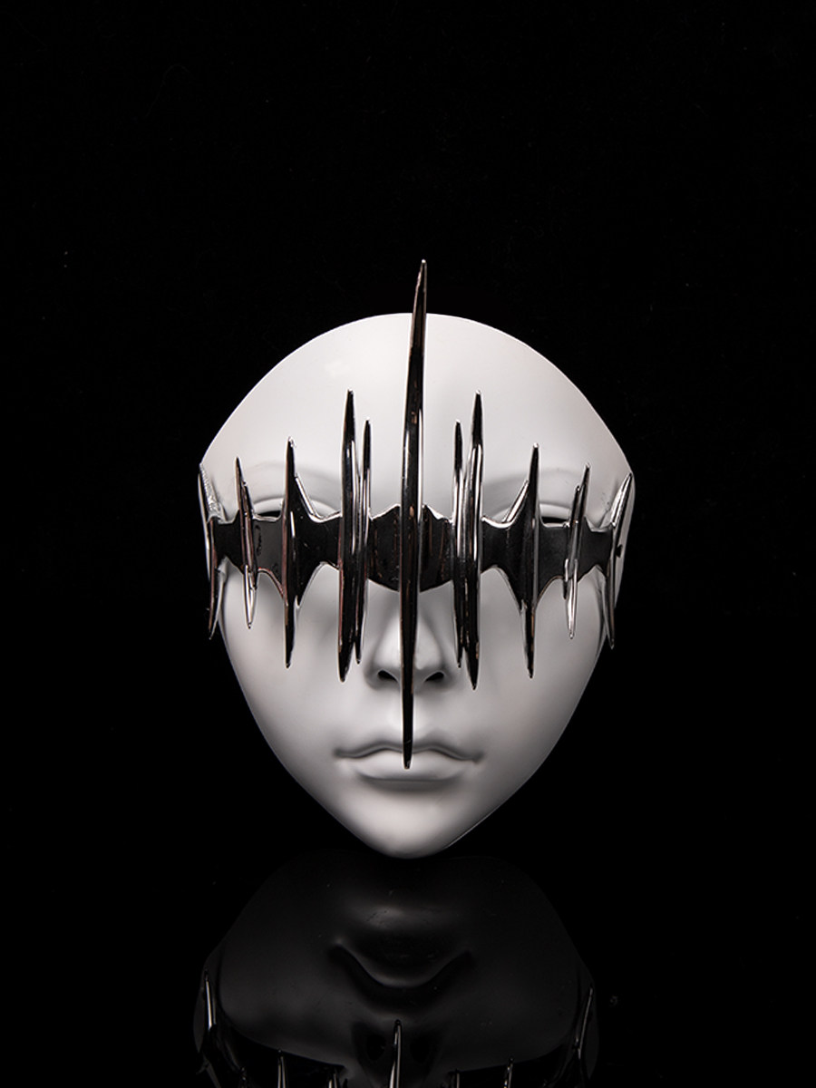 Cyberpunk Style Small Orchid Mask with Metallic Feel, Personalized Cosplay Full-Face Sci-Fi Mask for Adults, Unisex