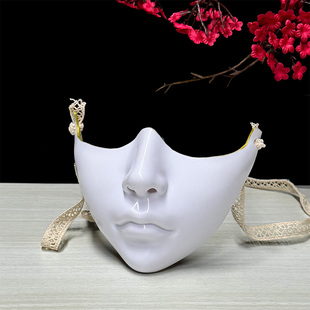 半脸白色面具汉服京剧cos塑料装扮道具美女diy古风手绘古风面罩黑