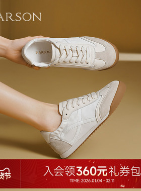 哈森2025春季新款圆头平底复古舒适德训鞋潮流休闲鞋女HWCS250138