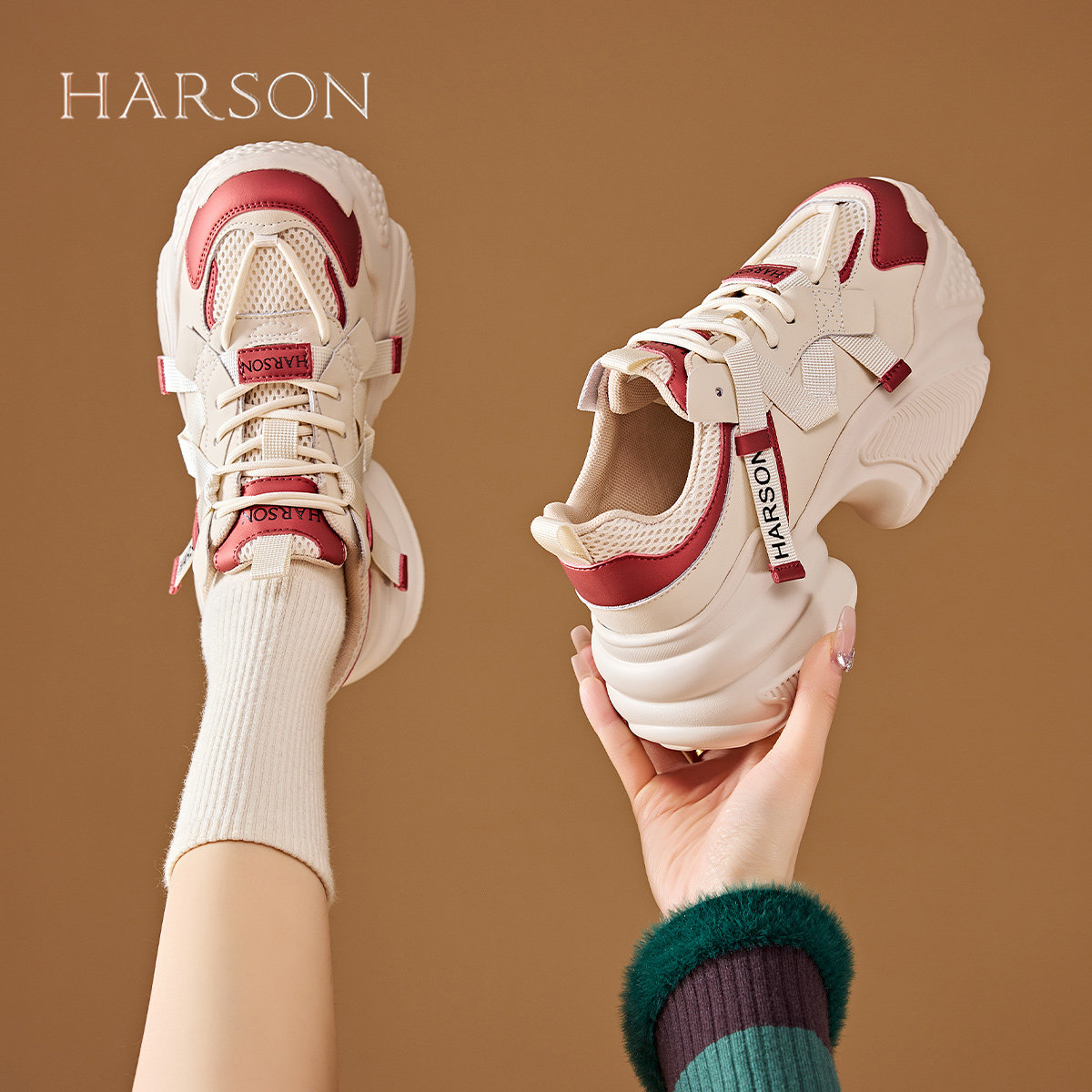 哈森老爹鞋夏天透气女鞋2024新款夏季小个子厚底运动鞋女休闲鞋子