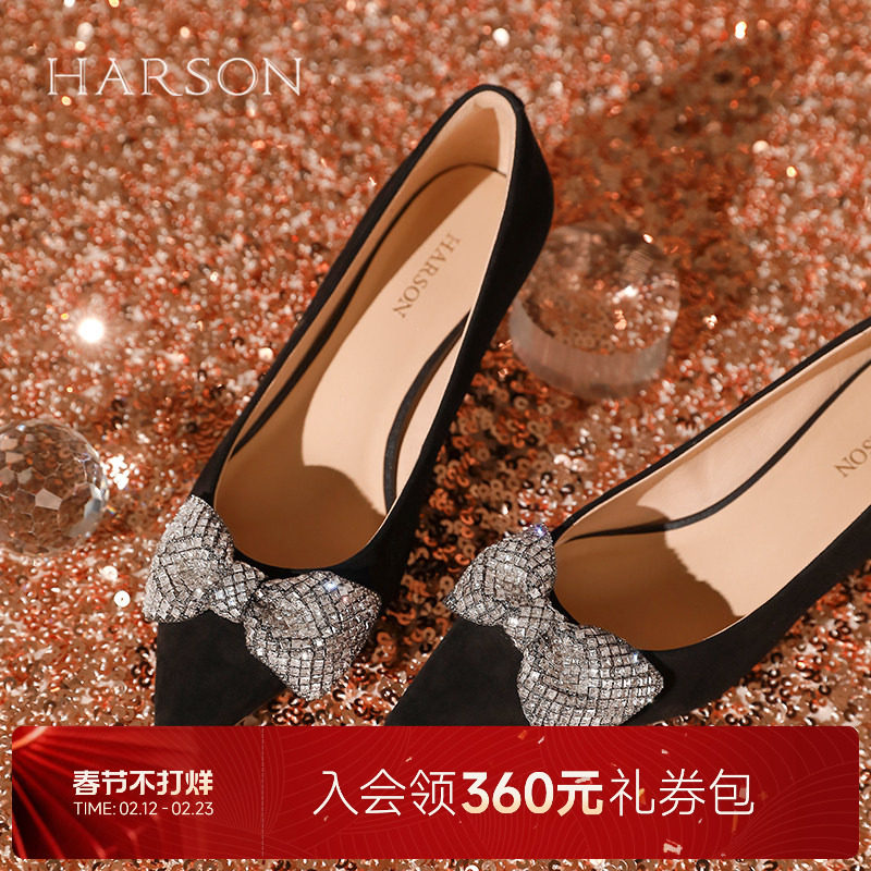 法式高跟鞋女鞋2025春季新款尖头细跟时尚蝴蝶结浅口单鞋HS25