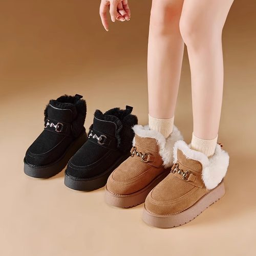 哈森厚底毛毛拖鞋保暖雪地靴