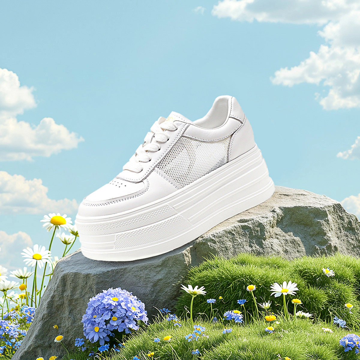 哈森厚底增高透气网面小白鞋女鞋子2026夏季夏款爆款舒适休闲鞋