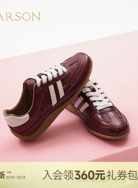 哈森真皮透气德训鞋女春季新款平底系带休闲运动鞋HCS250601