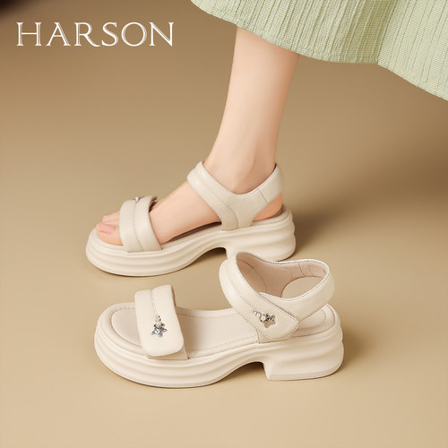 HARSON女夏魔术贴厚底凉鞋