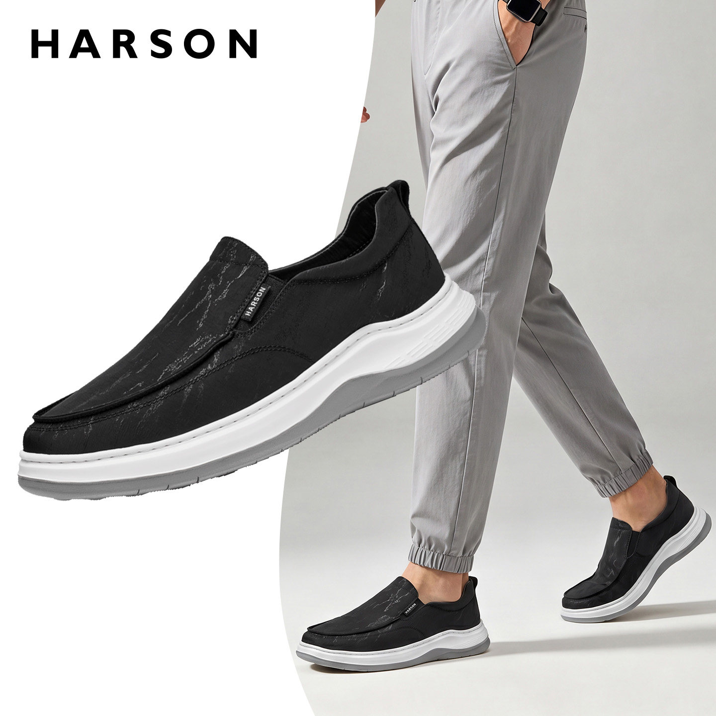 HARSON哈森男鞋夏季一脚蹬乐福鞋通勤软底帆布鞋男爸爸鞋MC266622