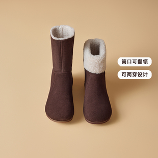 两穿雪地靴女鞋 百搭时尚 爆款 哈森加绒保暖羊羔毛绒棉靴女2026新款