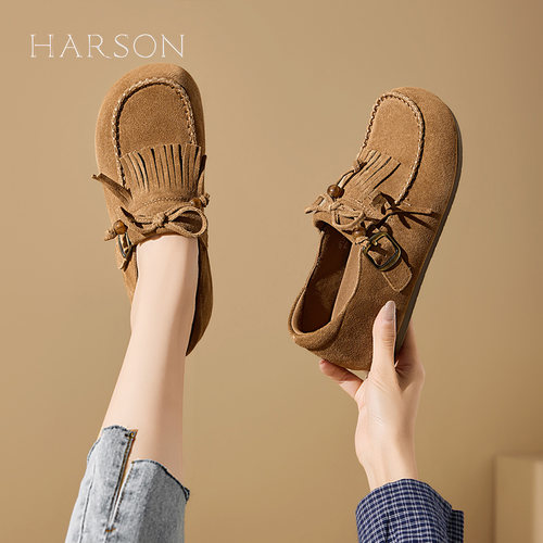 哈森2025新款牛筋底通勤勃肯鞋