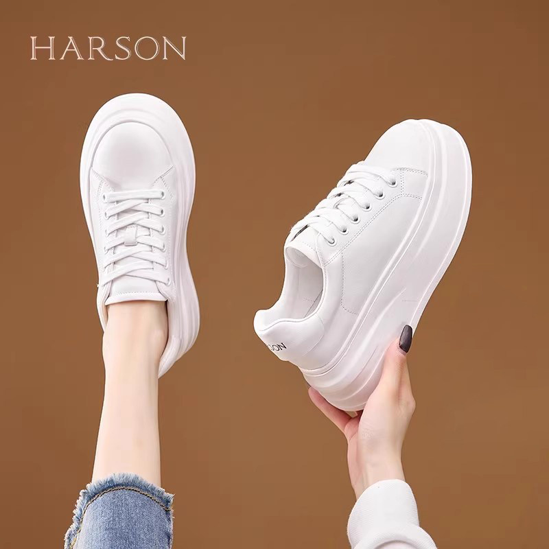 哈森真皮厚底加绒保暖小白鞋女鞋子2026春秋季百搭休闲鞋增高板鞋