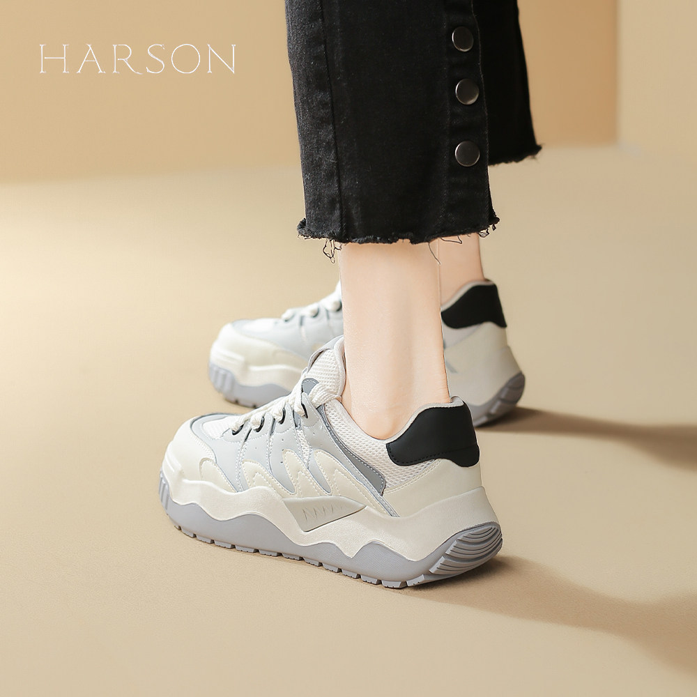哈森厚底运动鞋女鞋子2026春季新款爆款百搭舒适轻便休闲鞋板鞋